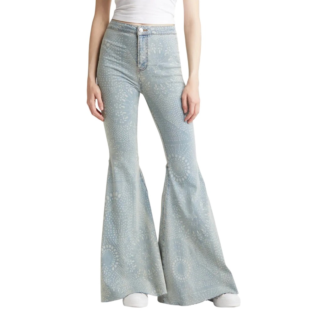 Free People We The Free Just Float On Flare Jeans Floral Bell Bottom SIZE 27